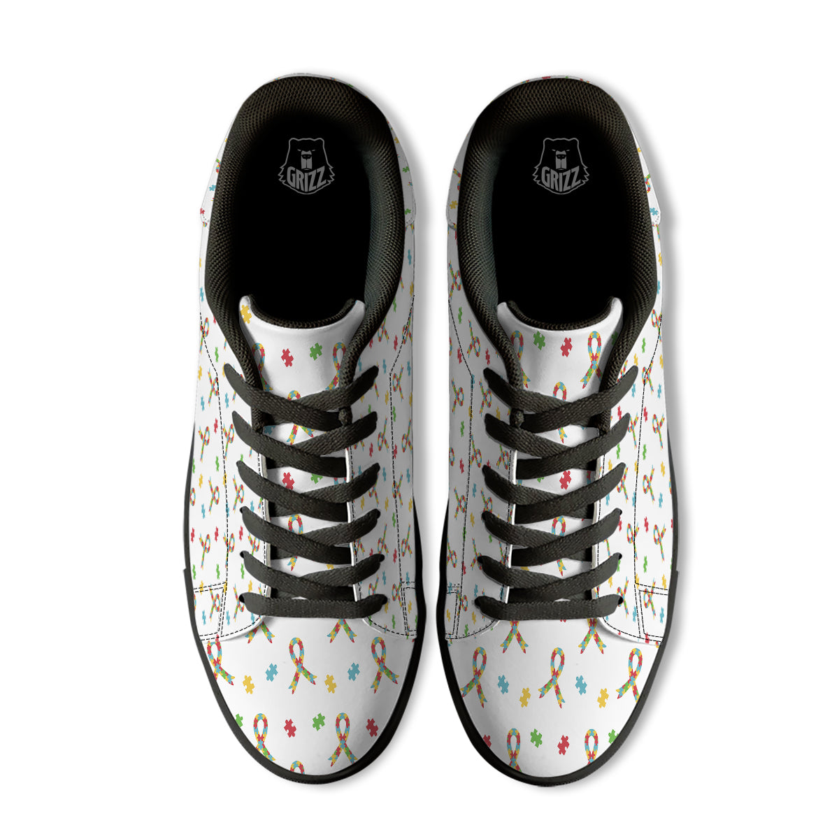 Ribbon Autism Awareness Print Pattern Black Low Top Sneakers-grizzshop