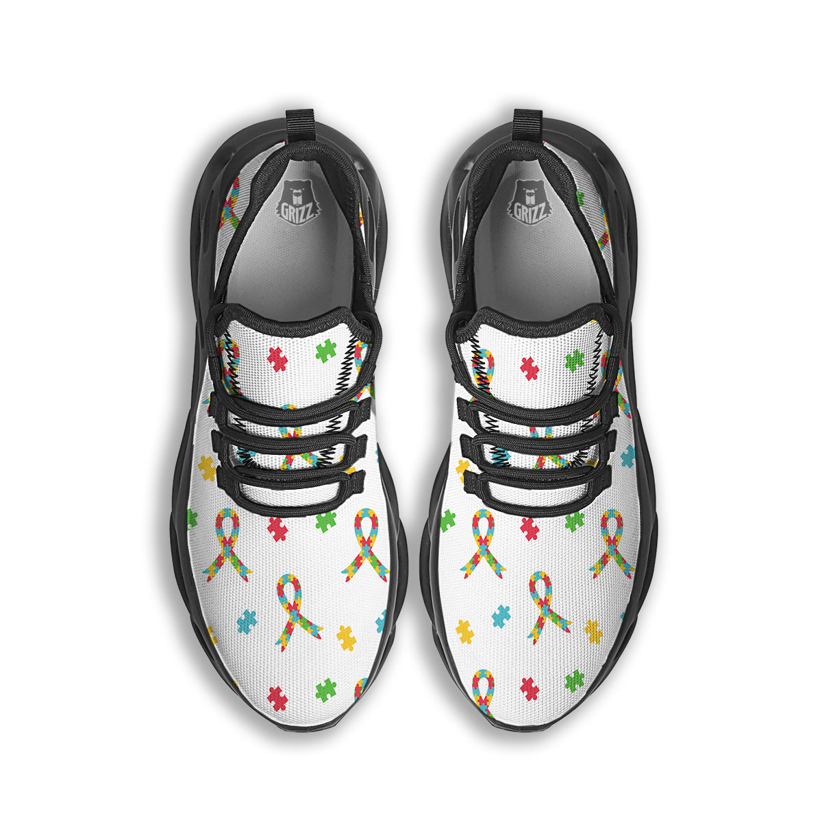 Ribbon Autism Awareness Print Pattern Black Running Shoes-grizzshop