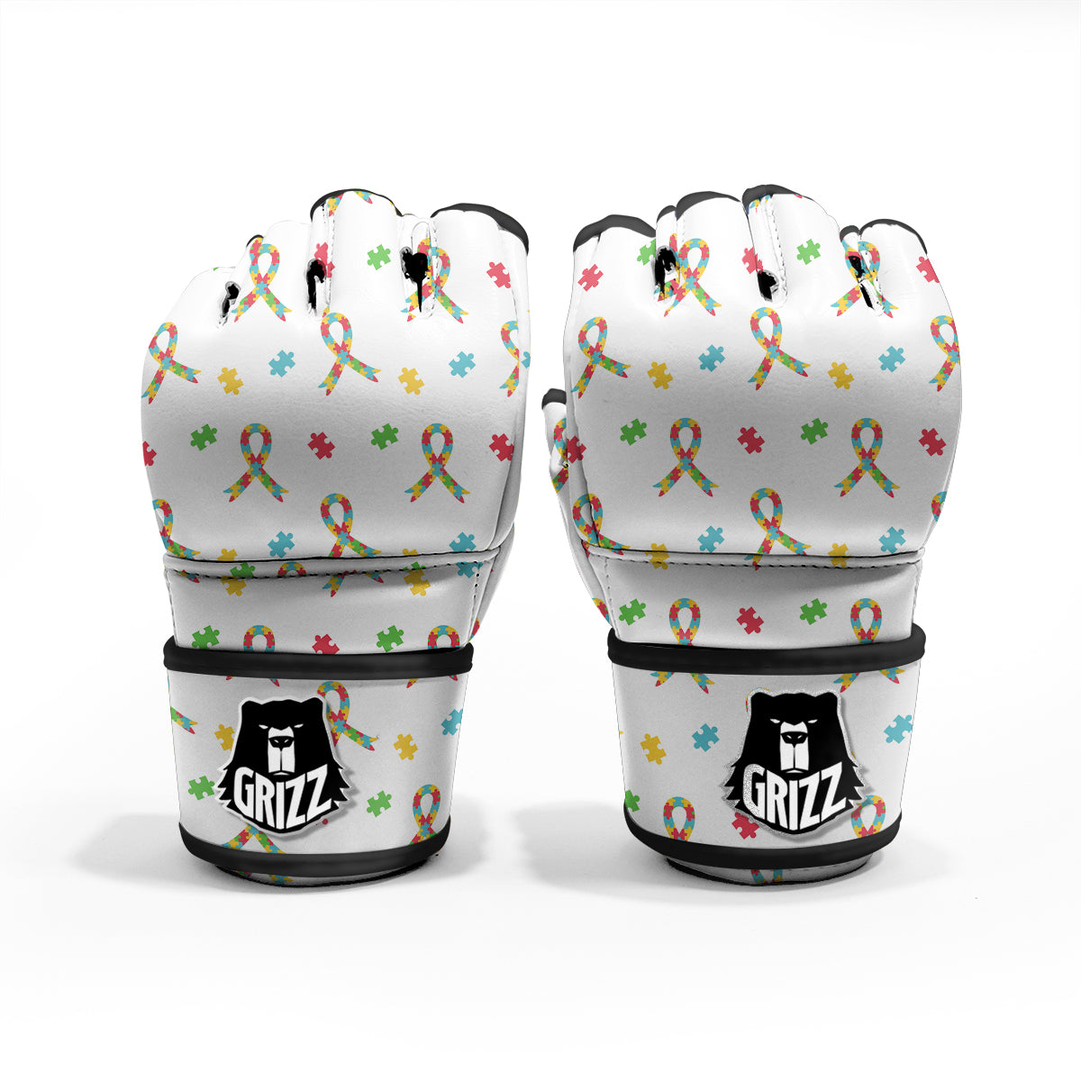 Ribbon Autism Awareness Print Pattern MMA Gloves-grizzshop