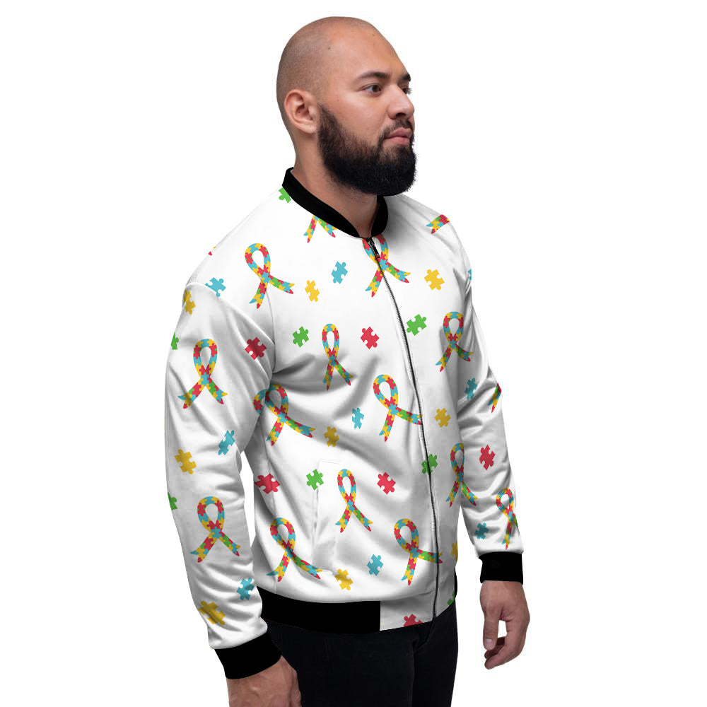 Ribbon Autism Awareness Print Pattern Men's Bomber Jacket-grizzshop