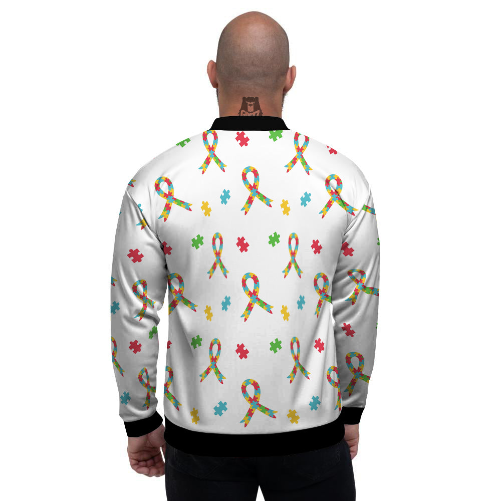 Ribbon Autism Awareness Print Pattern Men's Bomber Jacket-grizzshop