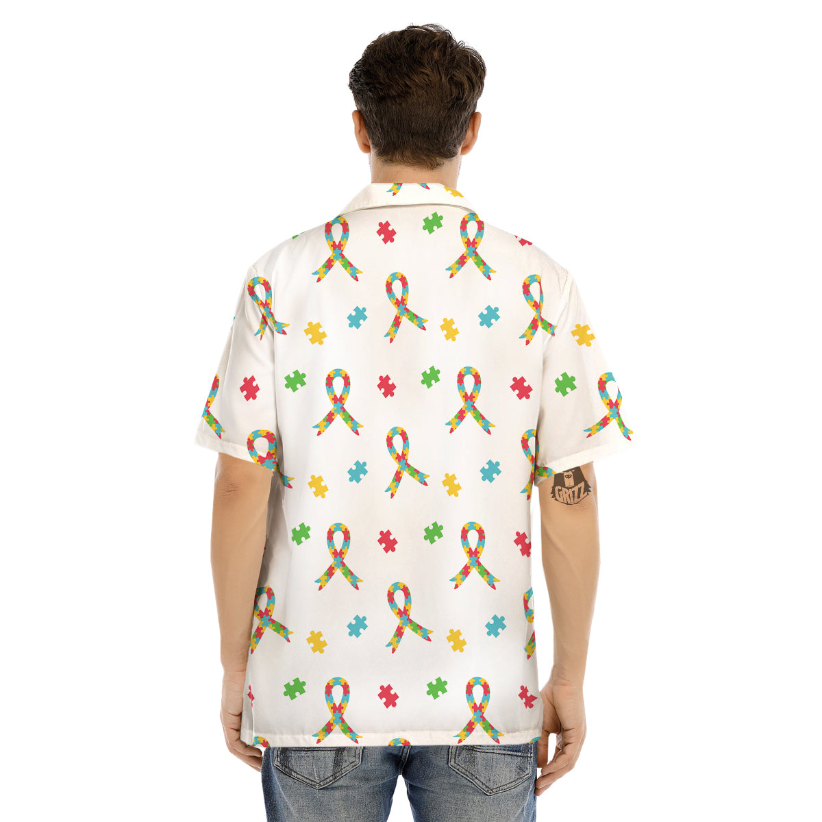 Ribbon Autism Awareness Print Pattern Men's Hawaiian Shirt-grizzshop