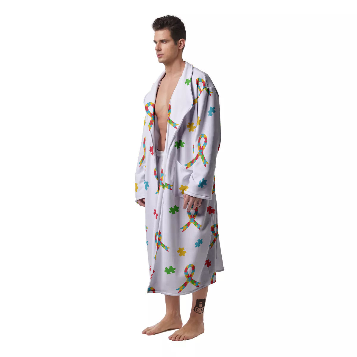 Ribbon Autism Awareness Print Pattern Men's Robe-grizzshop