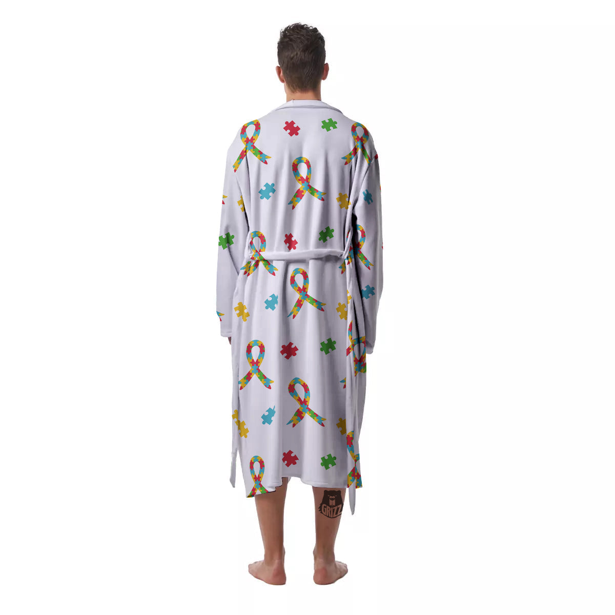 Ribbon Autism Awareness Print Pattern Men's Robe-grizzshop