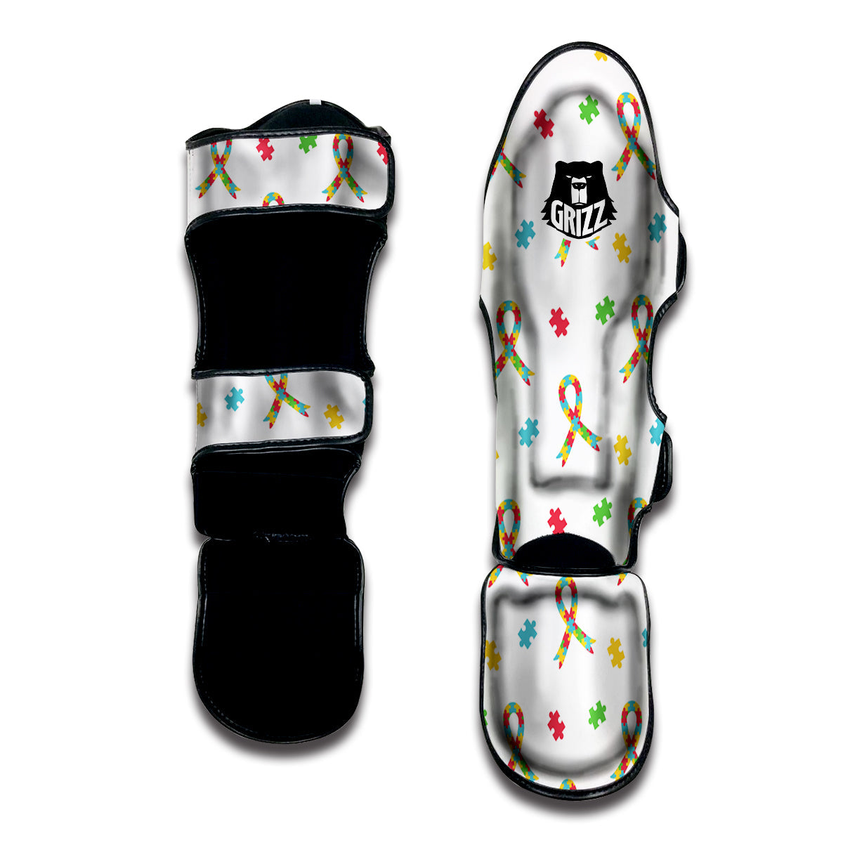Ribbon Autism Awareness Print Pattern Muay Thai Shin Guards-grizzshop