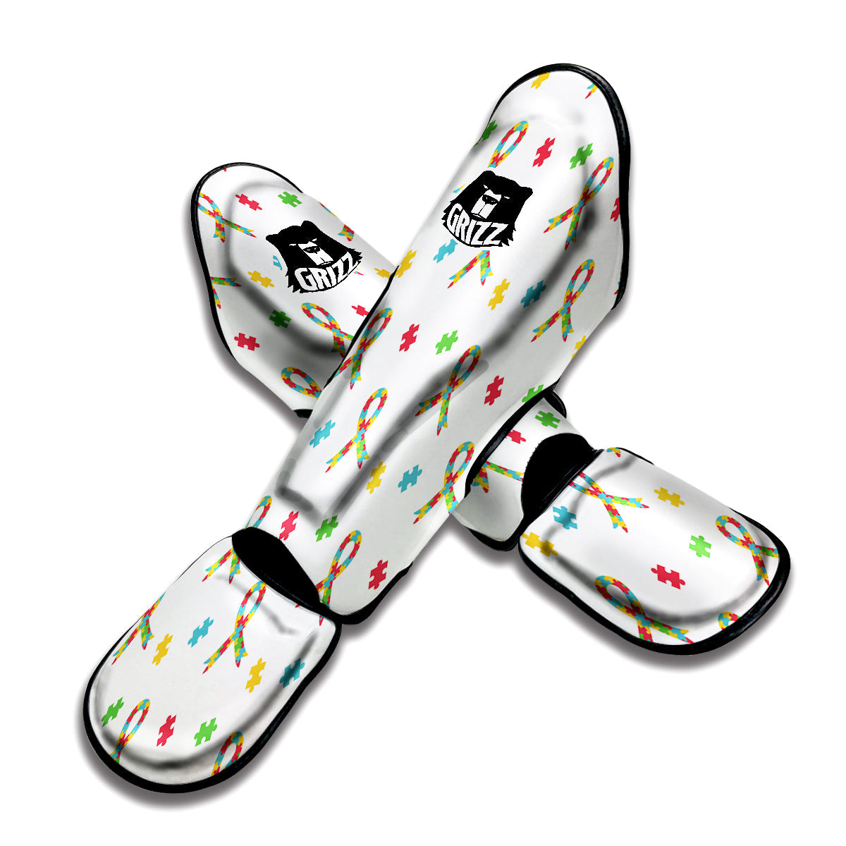 Ribbon Autism Awareness Print Pattern Muay Thai Shin Guards-grizzshop