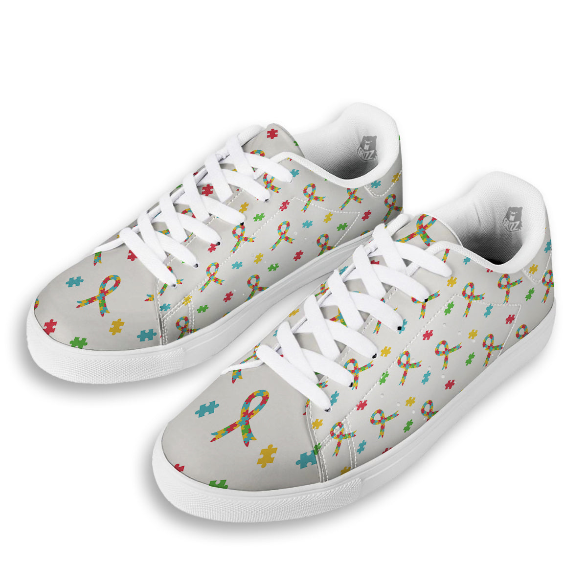 Ribbon Autism Awareness Print Pattern White Low Top Sneakers-grizzshop