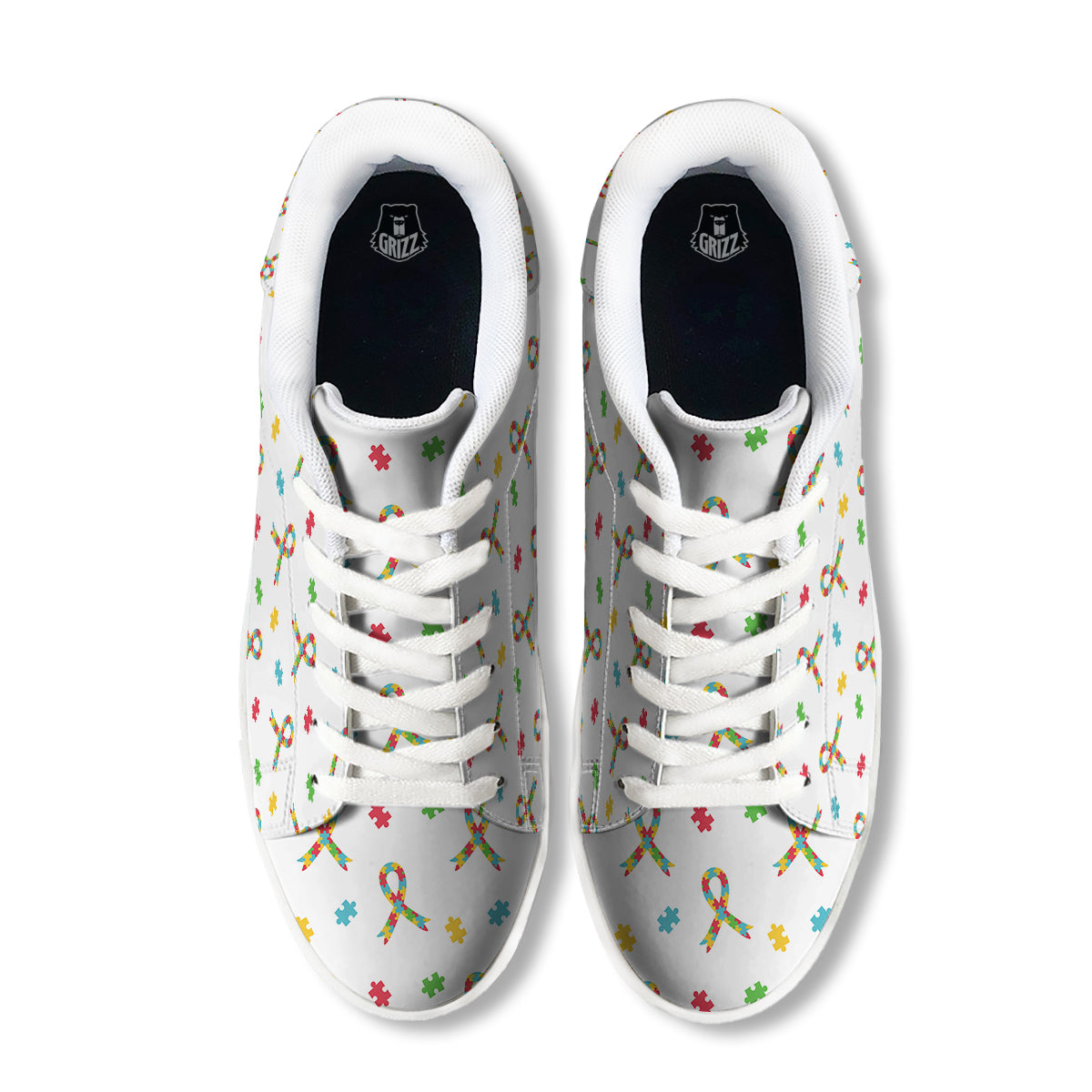 Ribbon Autism Awareness Print Pattern White Low Top Sneakers-grizzshop