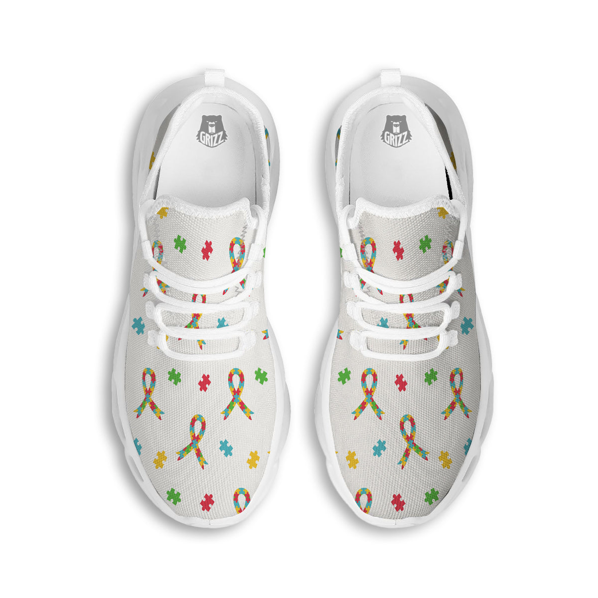 Ribbon Autism Awareness Print Pattern White Running Shoes-grizzshop
