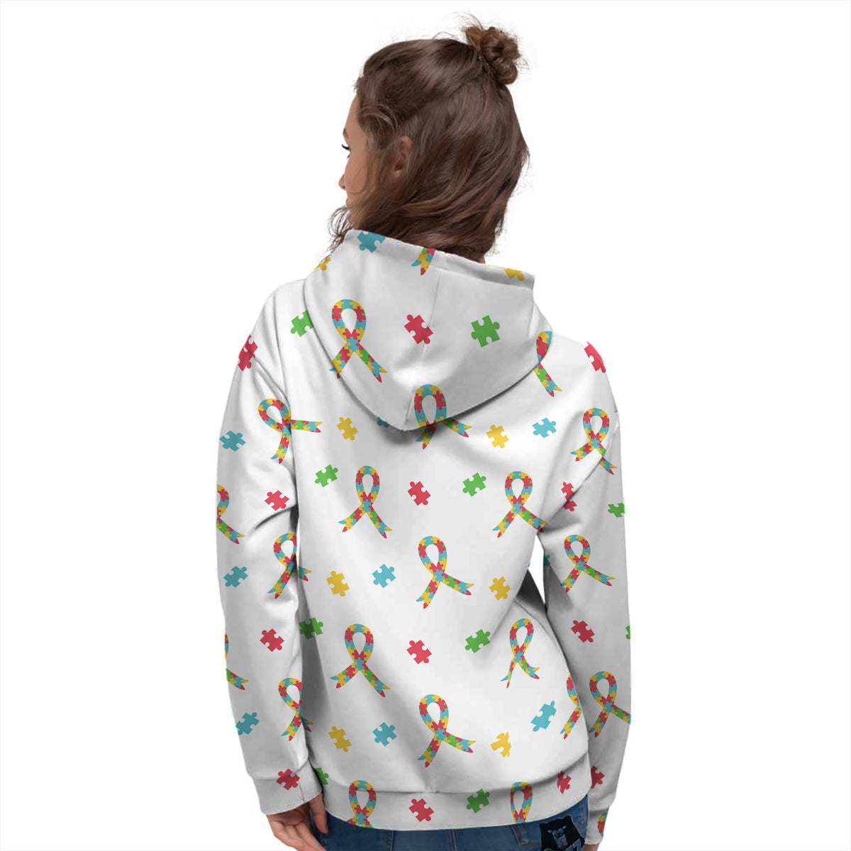 Ribbon Autism Awareness Print Pattern Women's Hoodie-grizzshop