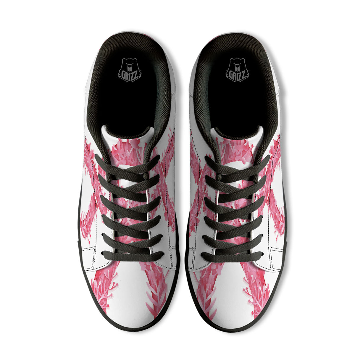 Ribbon Flower Pink Breast Cancer Print Black Low Top Sneakers-grizzshop