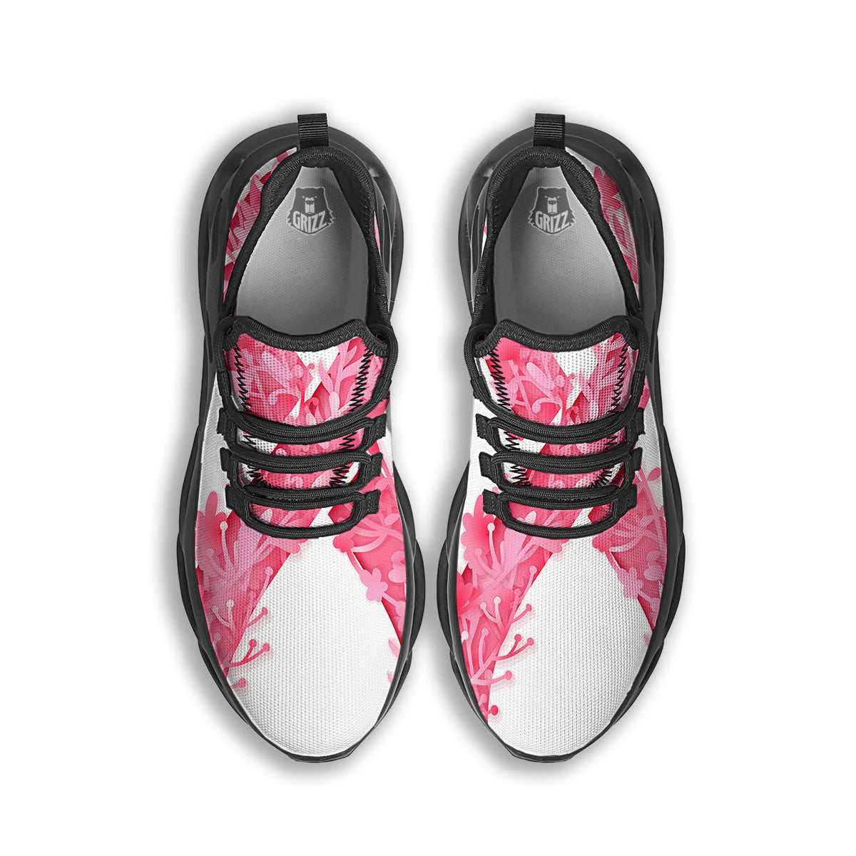 Ribbon Flower Pink Breast Cancer Print Black Running Shoes-grizzshop