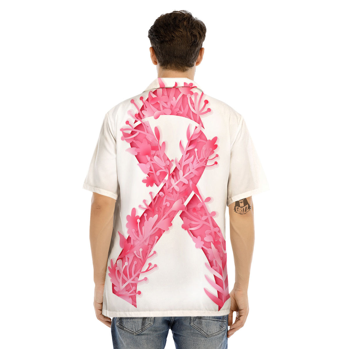 Ribbon Flower Pink Breast Cancer Print Men's Hawaiian Shirt-grizzshop