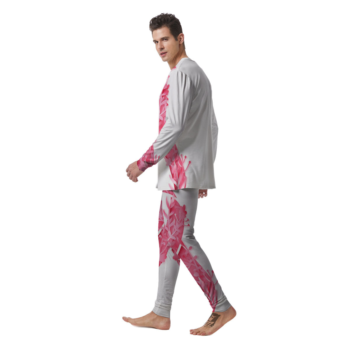 Ribbon Flower Pink Breast Cancer Print Men's Pajamas-grizzshop