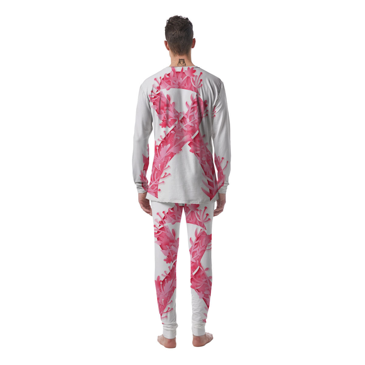 Ribbon Flower Pink Breast Cancer Print Men's Pajamas-grizzshop
