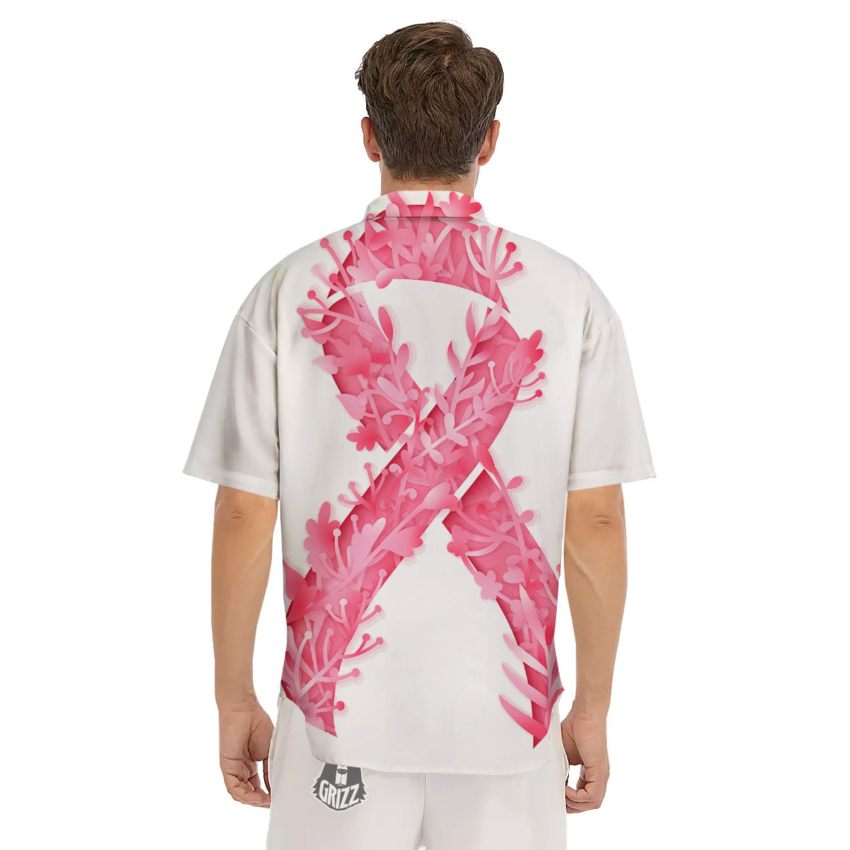 Ribbon Flower Pink Breast Cancer Print Men's Short Sleeve Shirts-grizzshop