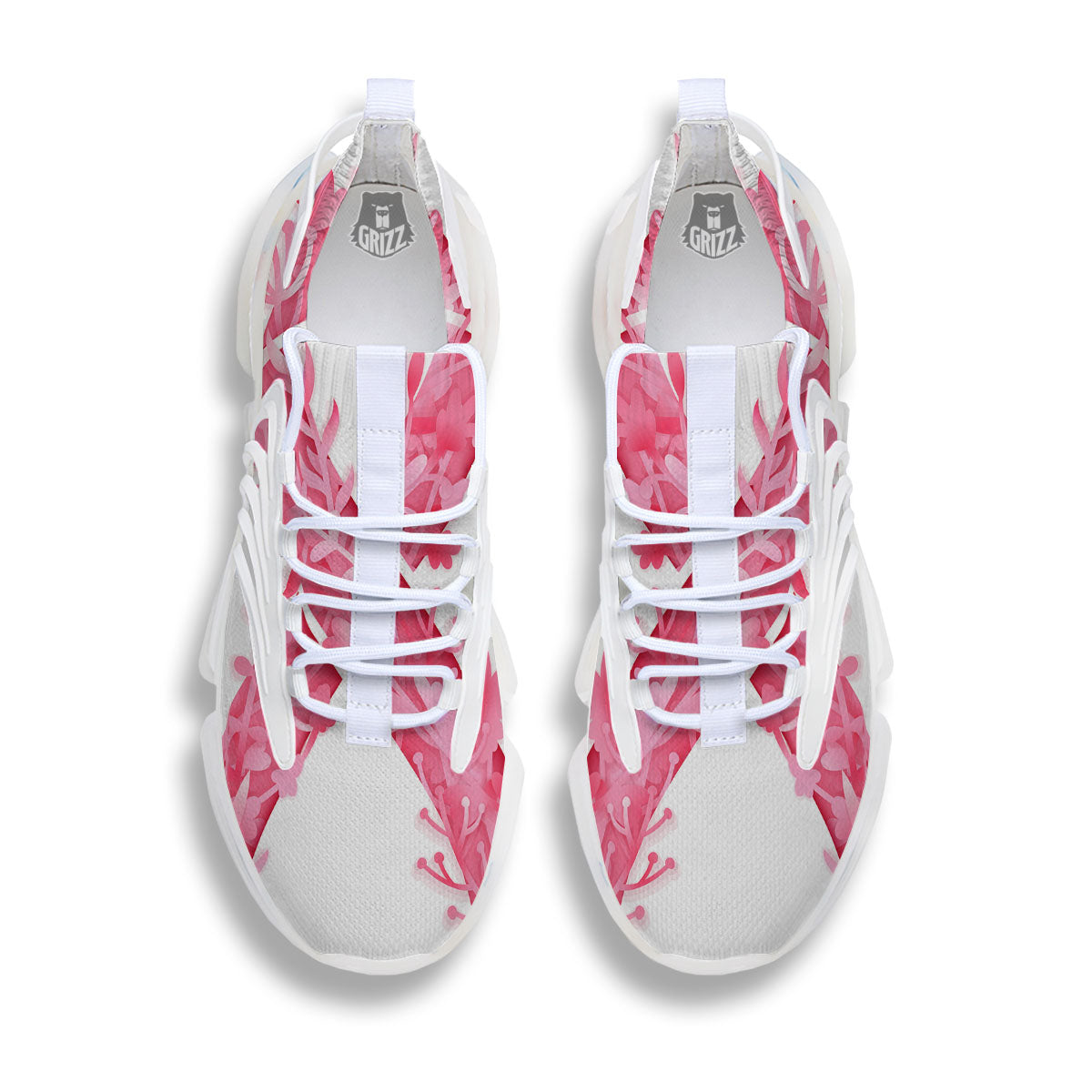 Ribbon Flower Pink Breast Cancer Print White Gym Shoes-grizzshop