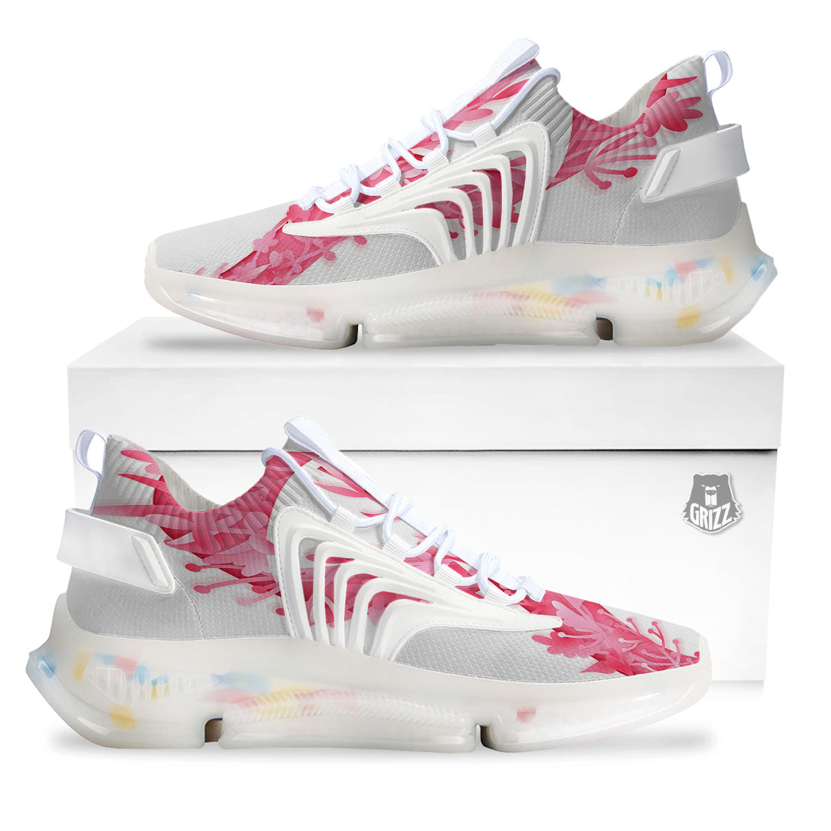 Ribbon Flower Pink Breast Cancer Print White Gym Shoes-grizzshop