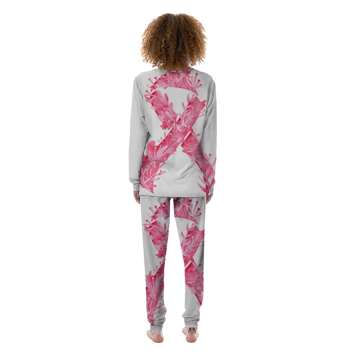 Ribbon Flower Pink Breast Cancer Print Women's Pajamas-grizzshop