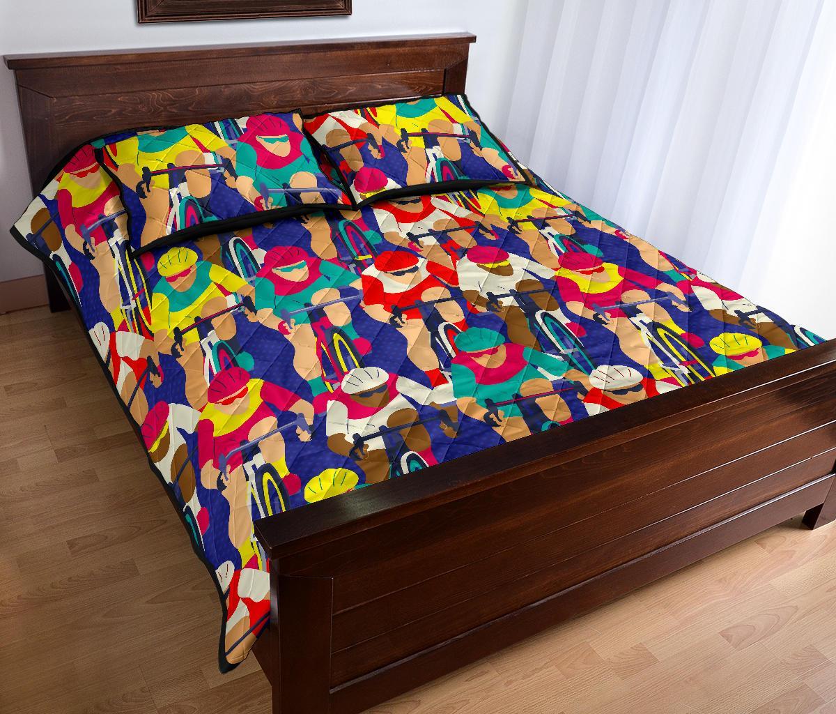 Ride Bicycle Pattern Print Bed Set Quilt-grizzshop