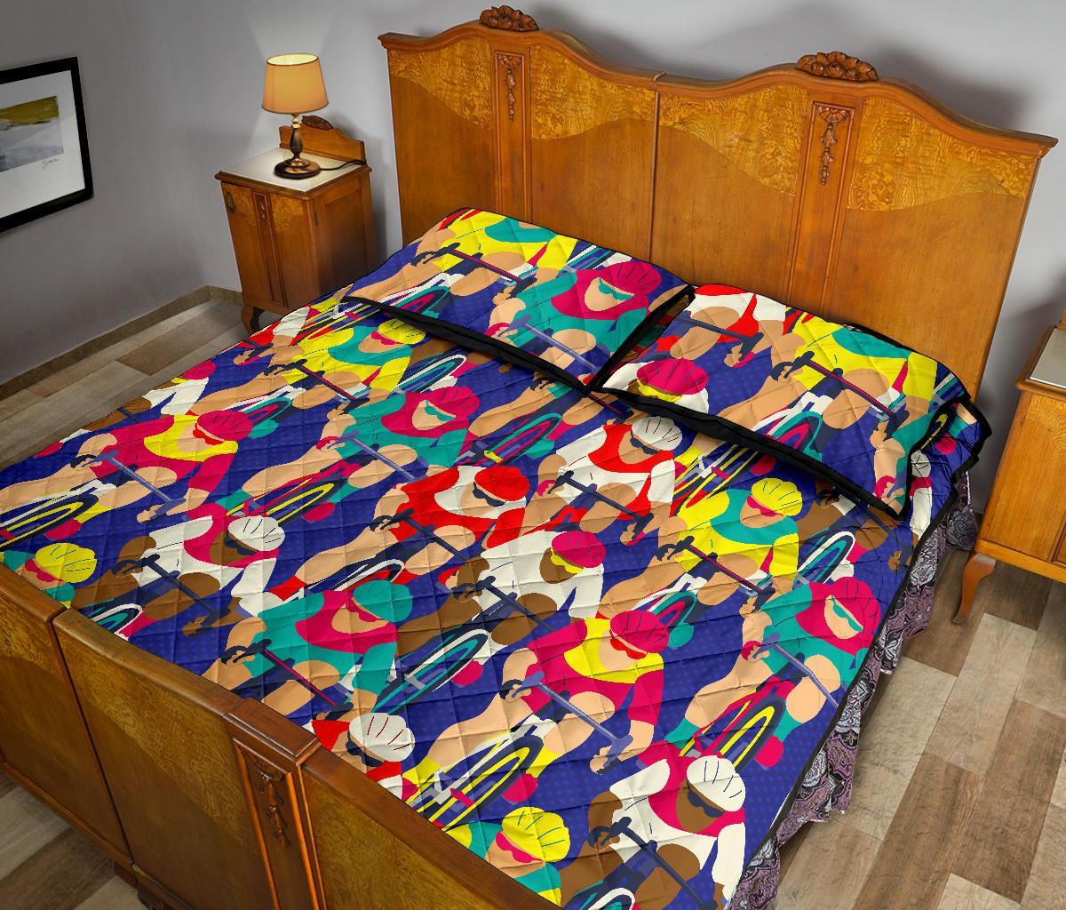 Ride Bicycle Pattern Print Bed Set Quilt-grizzshop