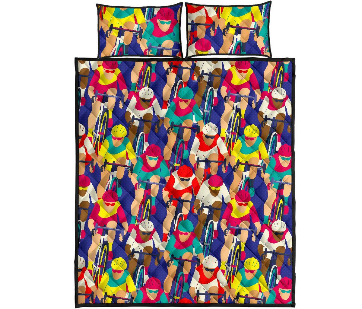 Ride Bicycle Pattern Print Bed Set Quilt-grizzshop