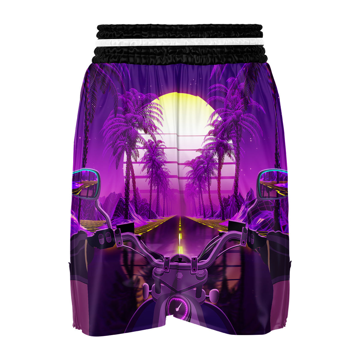 Riding Motorcycle Retro Purple Print Boxing Shorts-grizzshop