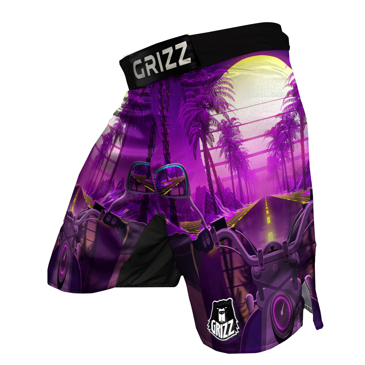 Riding Motorcycle Retro Purple Print MMA Shorts-grizzshop