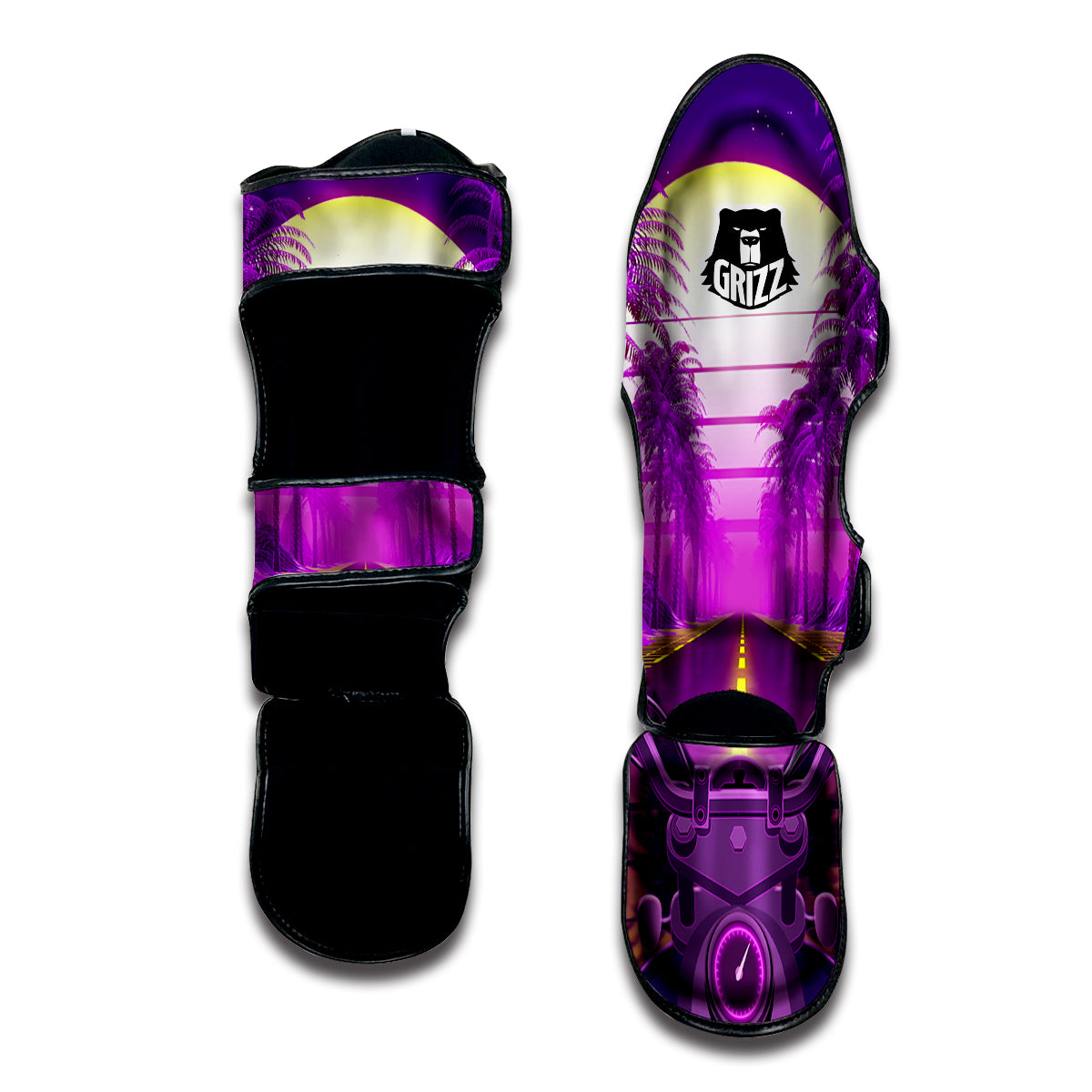 Riding Motorcycle Retro Purple Print Muay Thai Shin Guards-grizzshop