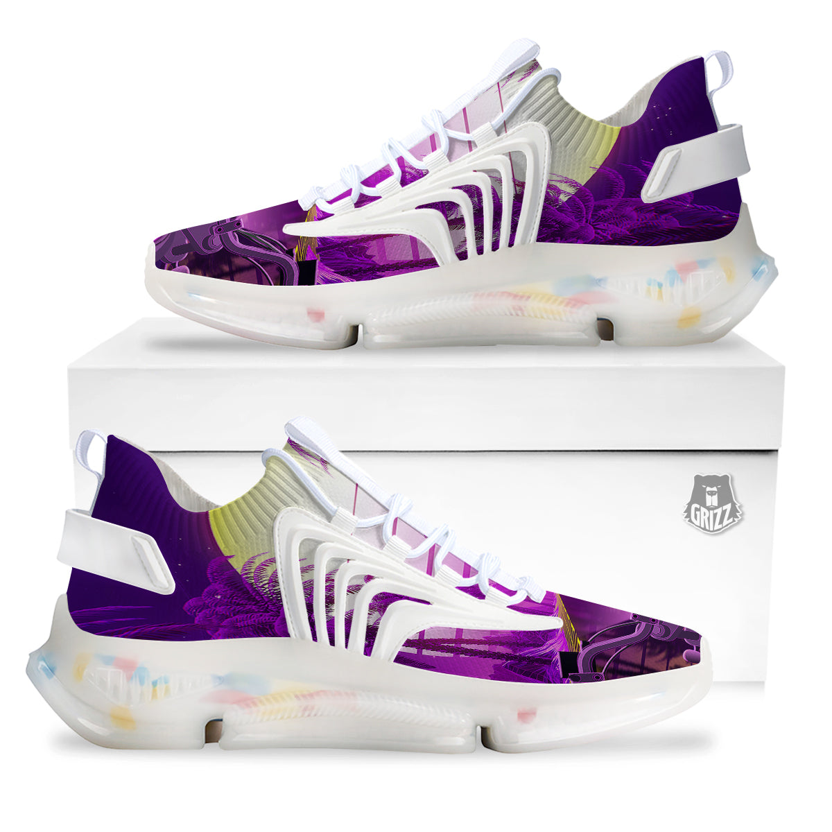 Riding Motorcycle Retro Purple Print White Gym Shoes-grizzshop