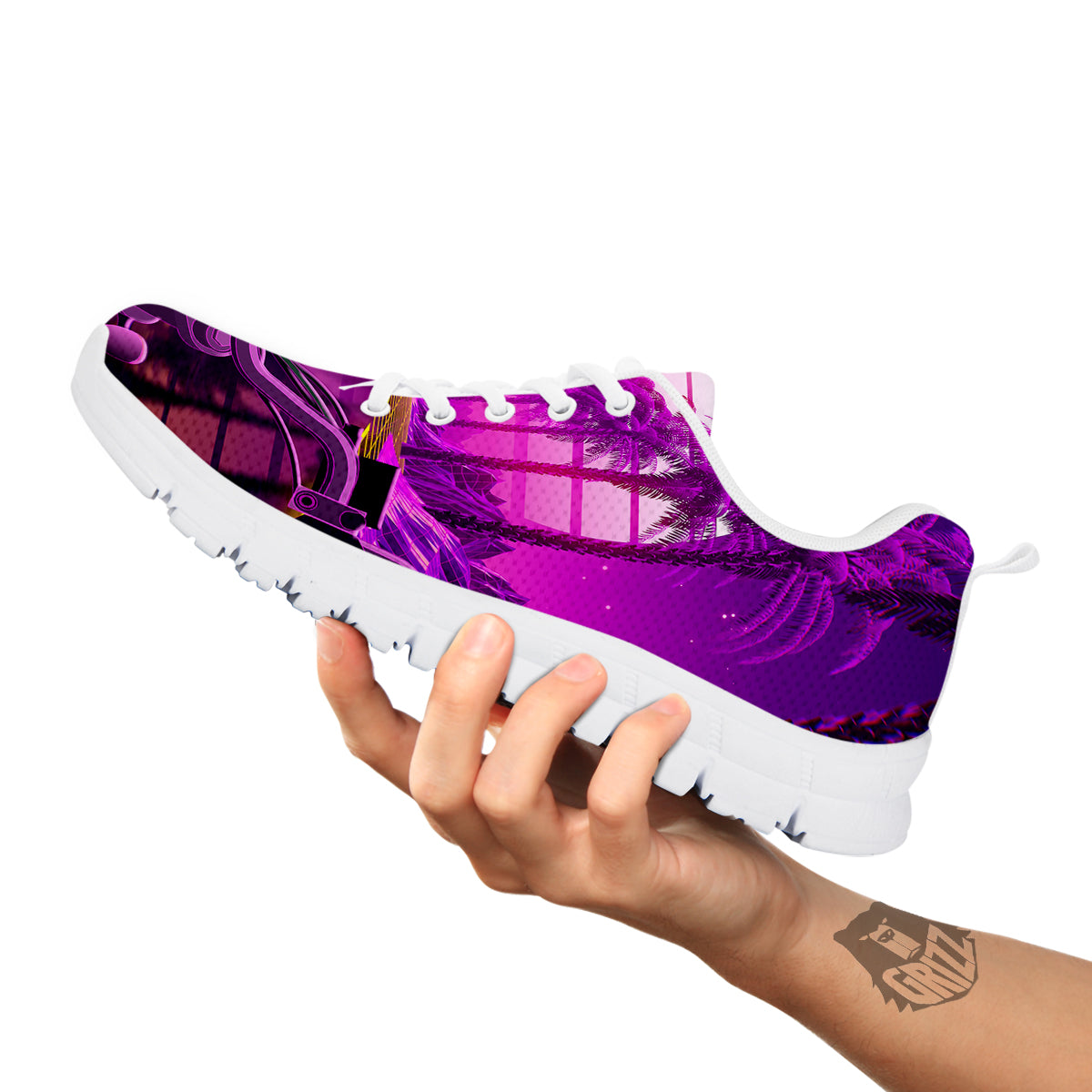 Riding Motorcycle Retro Purple Print White Sneaker-grizzshop