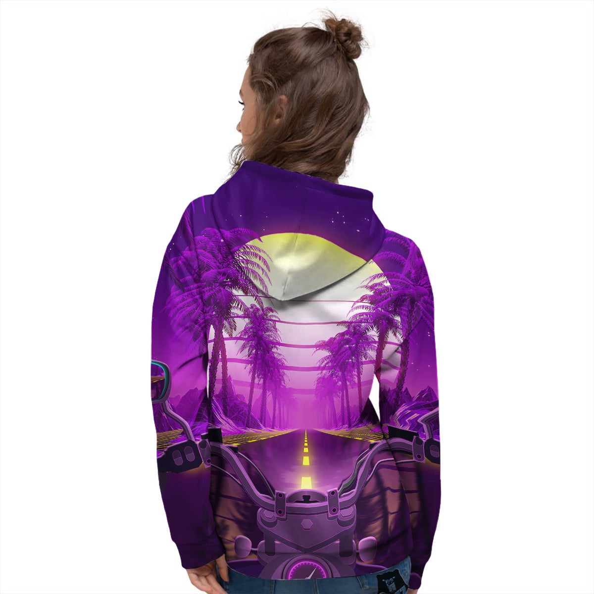 Riding Motorcycle Retro Purple Print Women's Hoodie-grizzshop