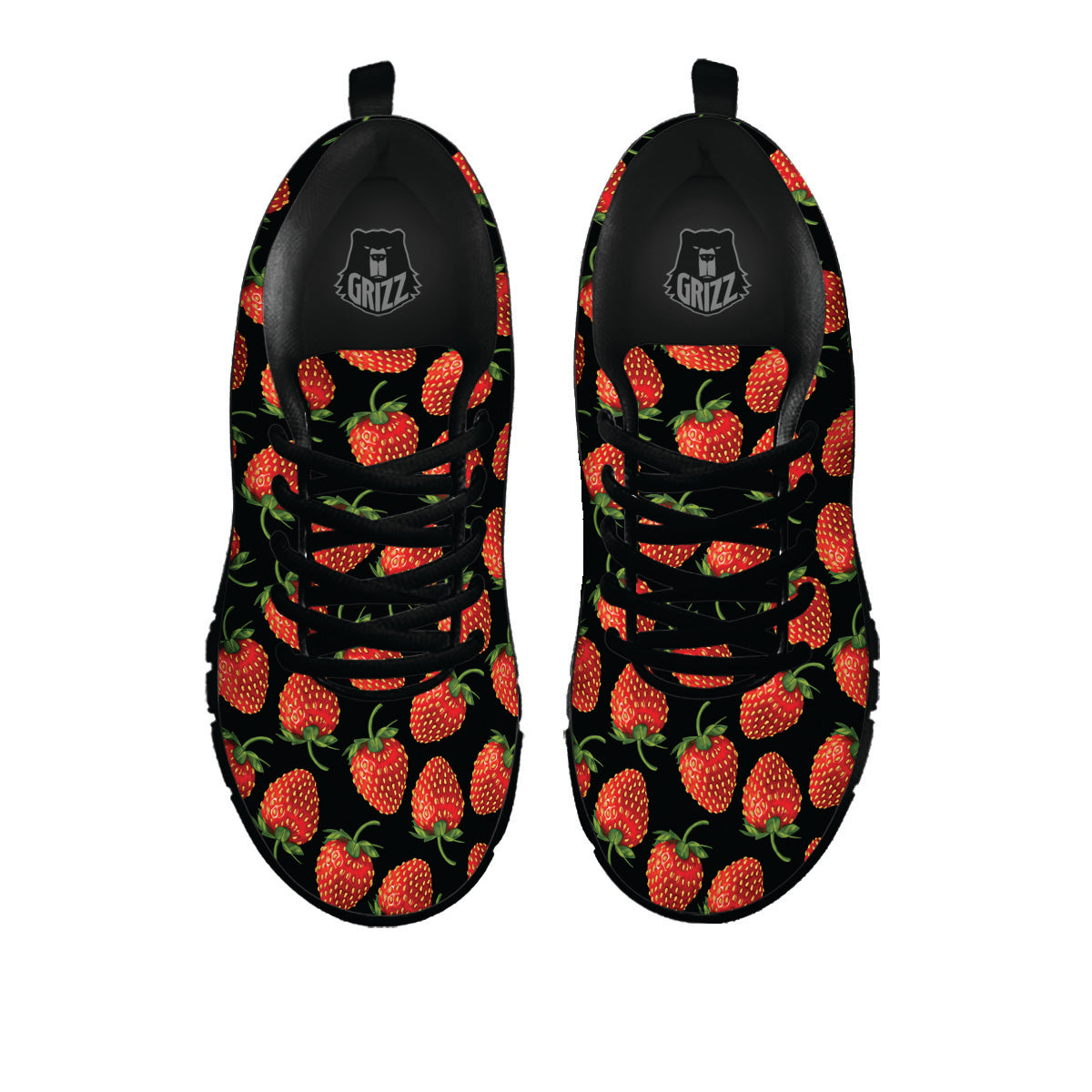 Ripe Strawberries Print Pattern Black Sneaker-grizzshop