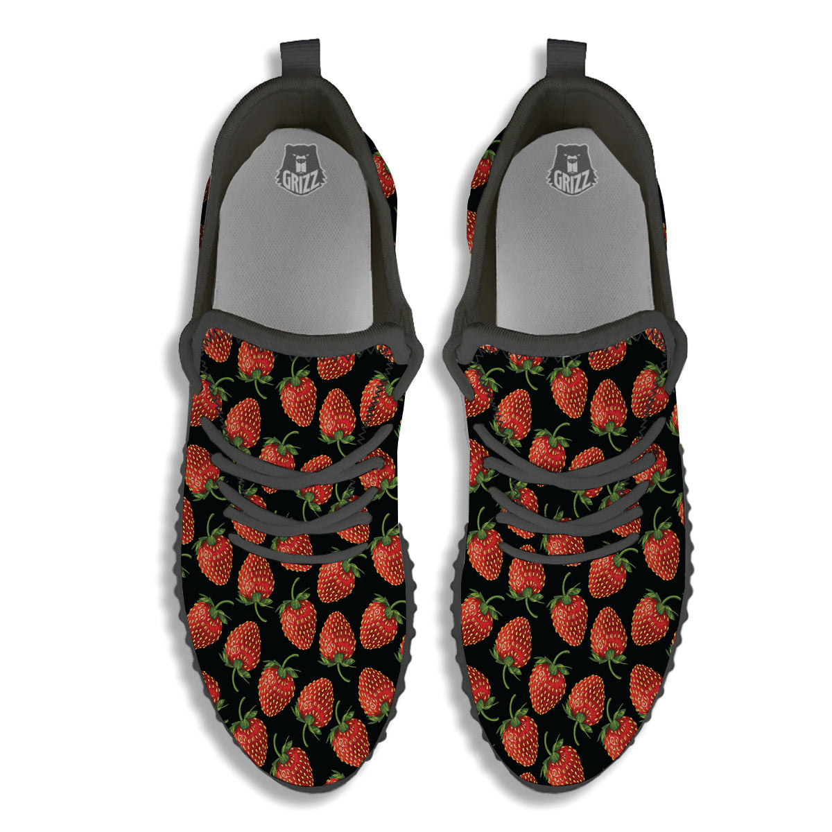 Ripe Strawberries Print Pattern Black Walking Shoes-grizzshop