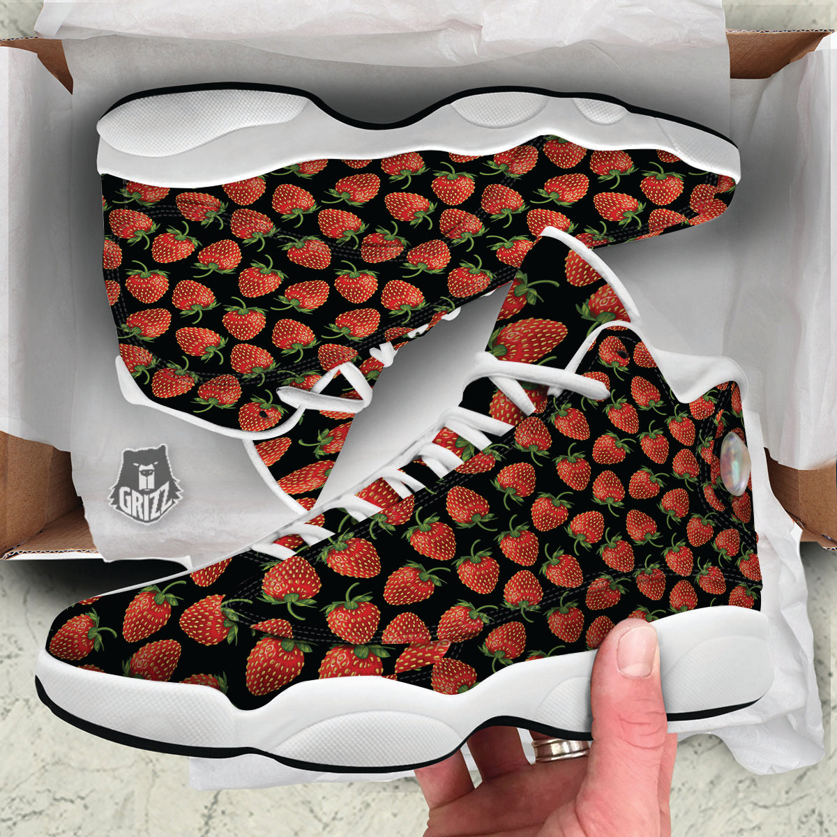 Ripe Strawberries Print Pattern White Basketball Shoes-grizzshop
