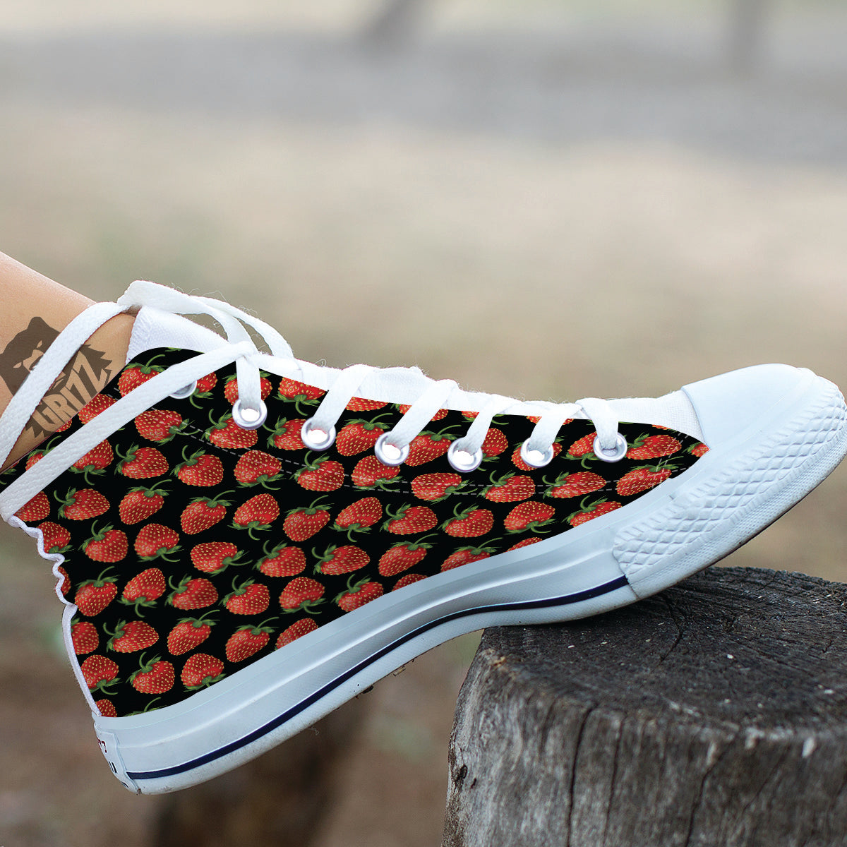 Ripe Strawberries Print Pattern White High Top Shoes-grizzshop