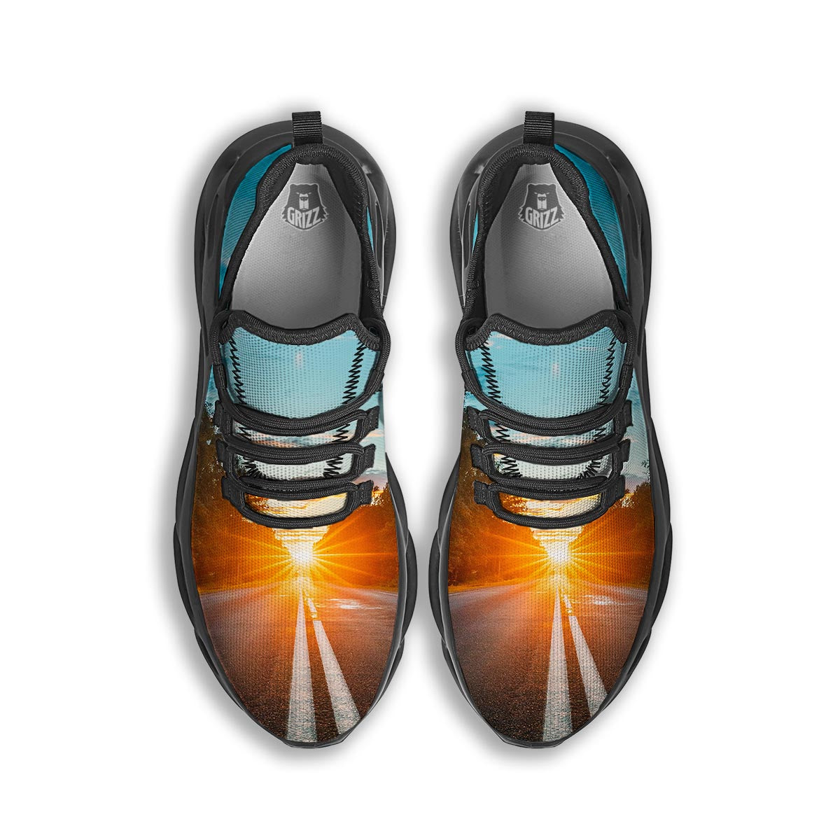 Road Sunrise Print Black Running Shoes-grizzshop