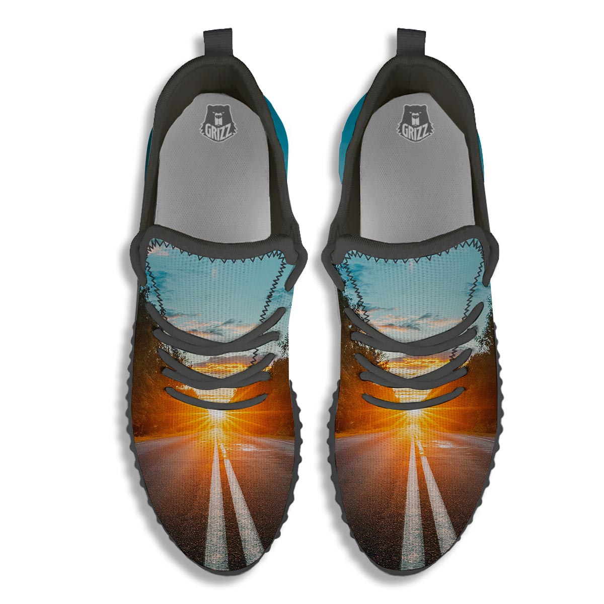 Road Sunrise Print Black Walking Shoes-grizzshop