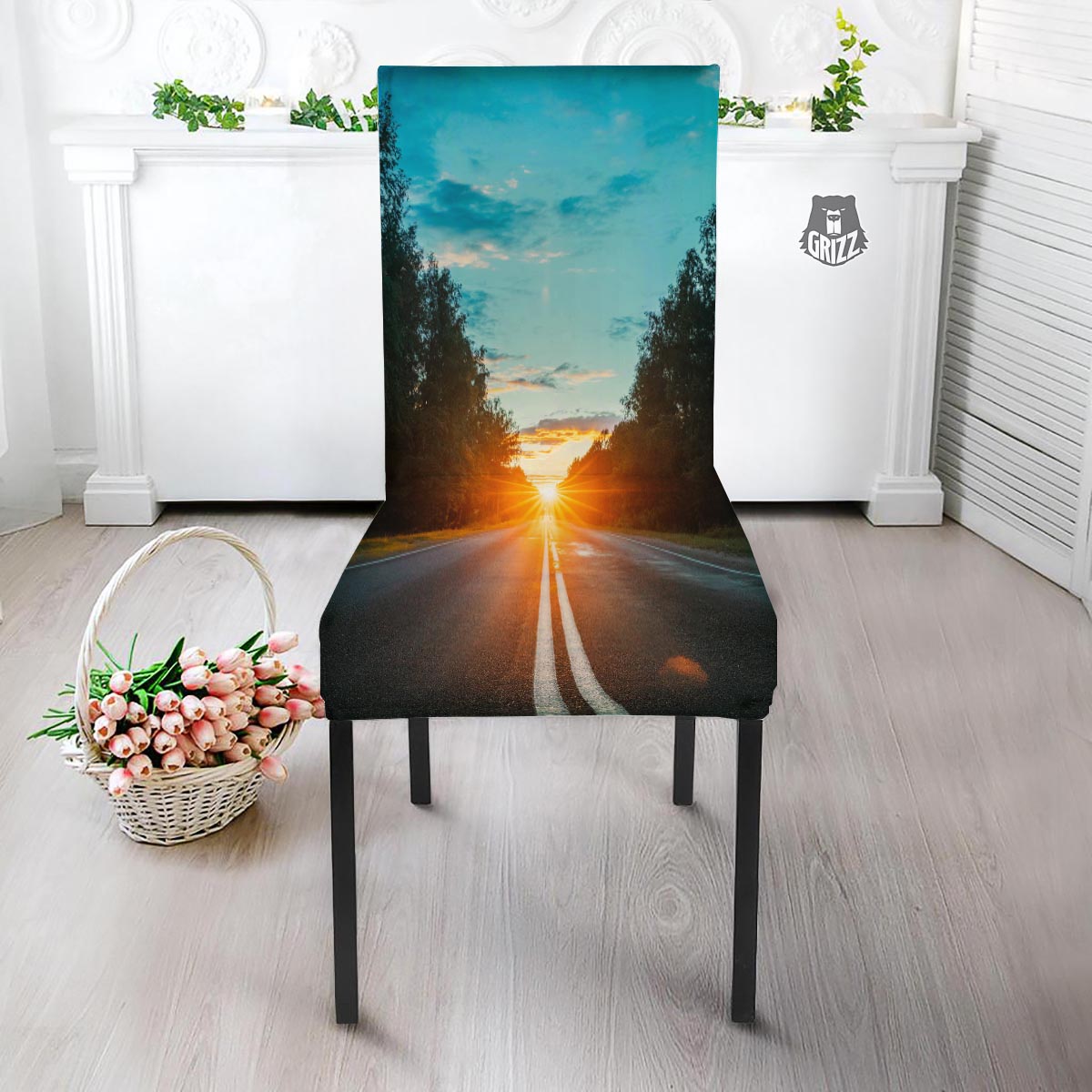 Road Sunrise Print Dining Chair Slipcover-grizzshop