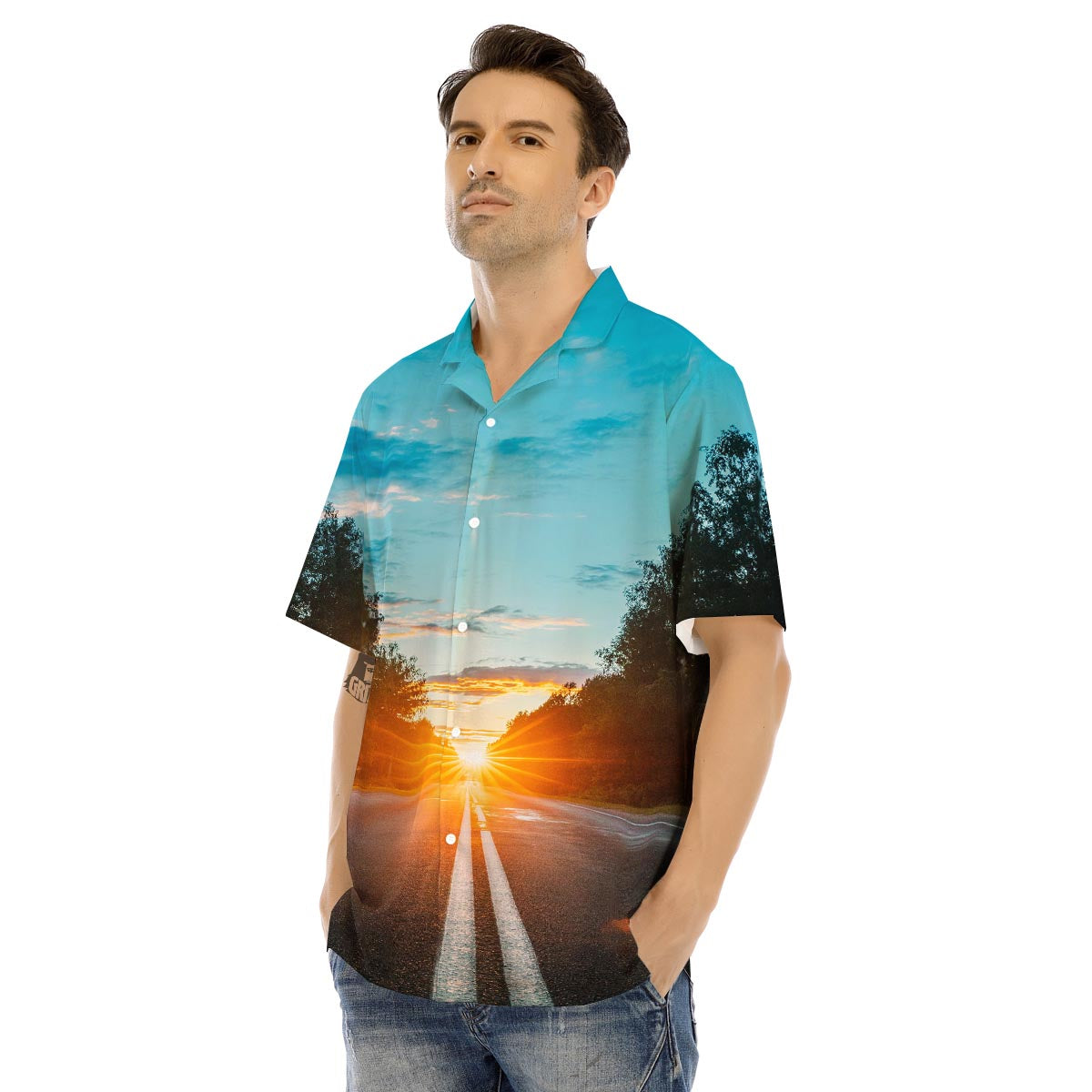 Road Sunrise Print Men's Hawaiian Shirt-grizzshop