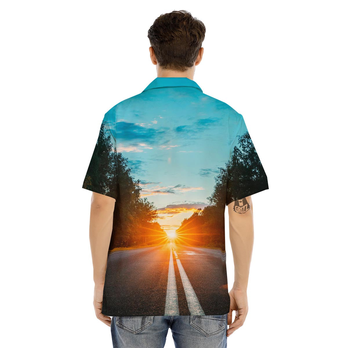 Road Sunrise Print Men's Hawaiian Shirt-grizzshop