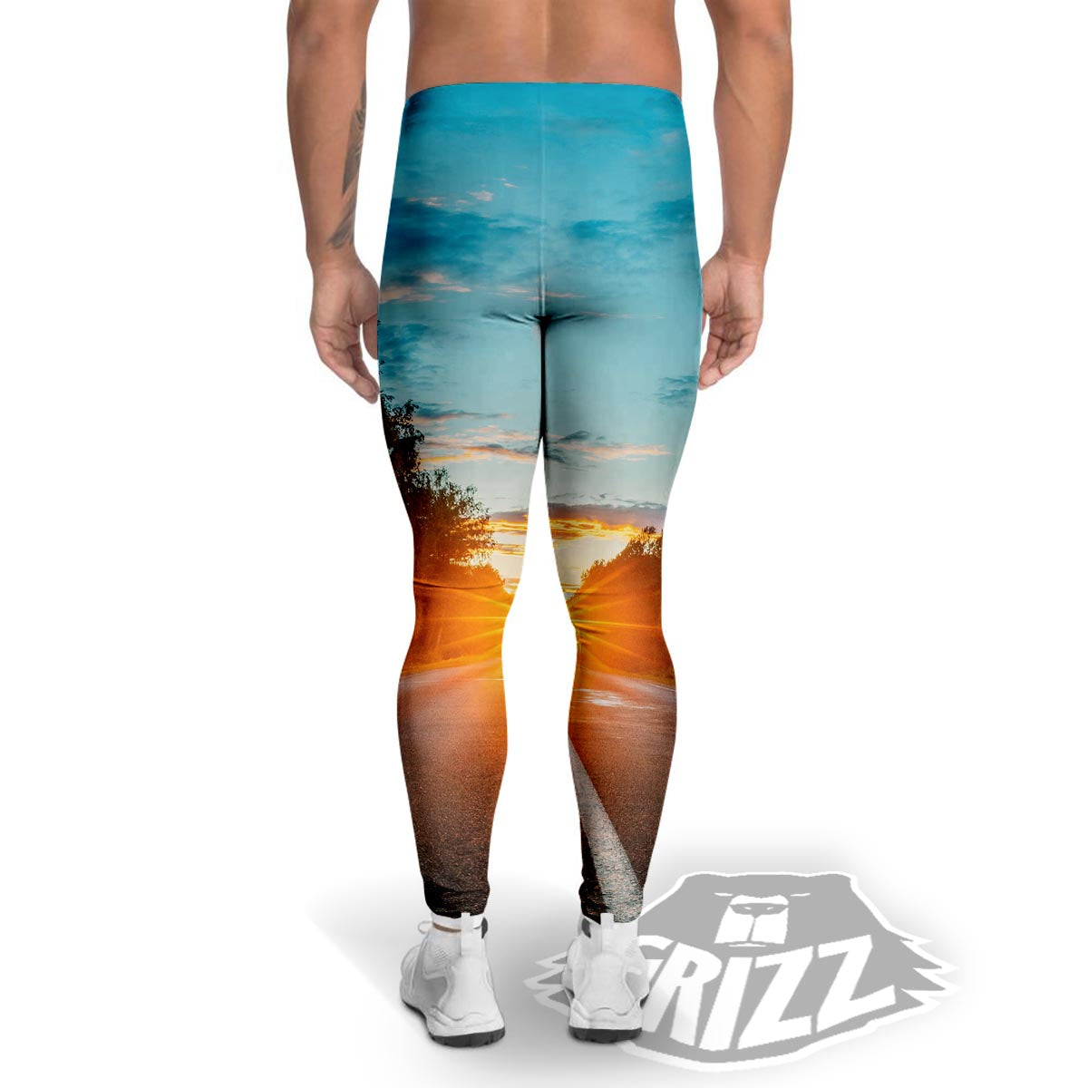 Road Sunrise Print Men's Leggings-grizzshop