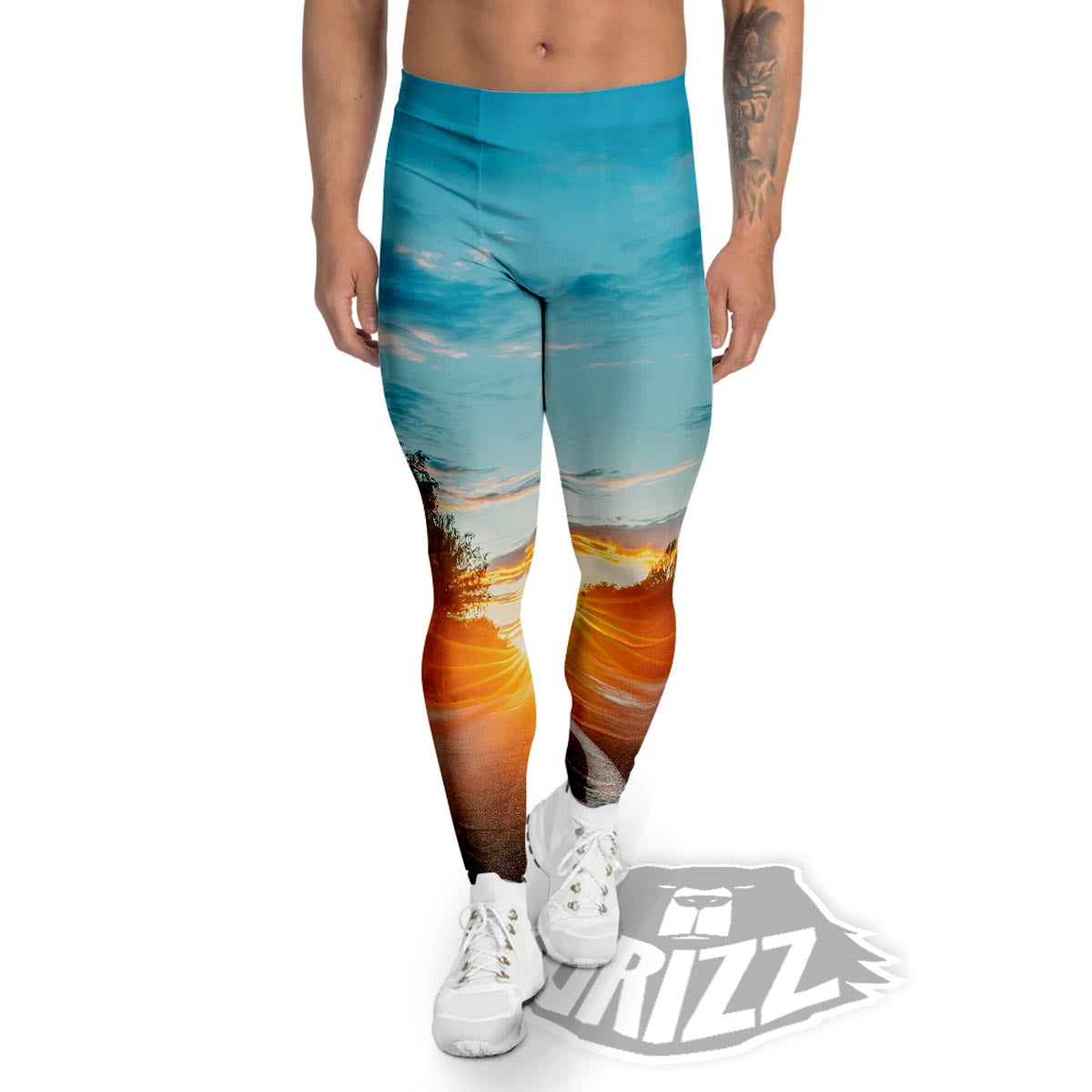 Road Sunrise Print Men's Leggings-grizzshop