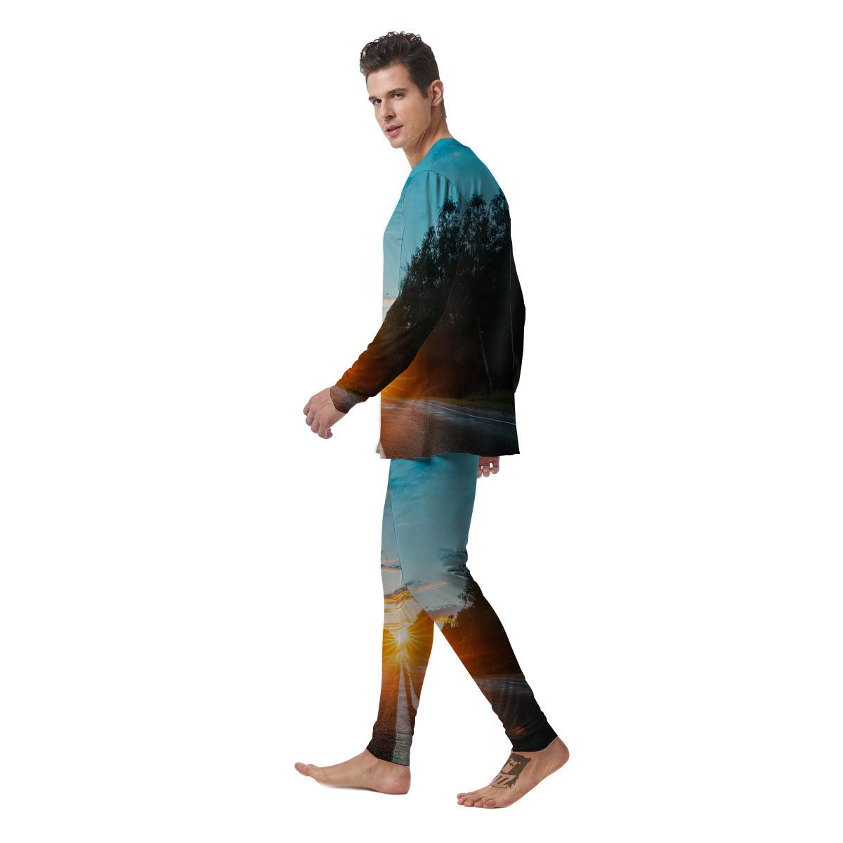 Road Sunrise Print Men's Pajamas-grizzshop