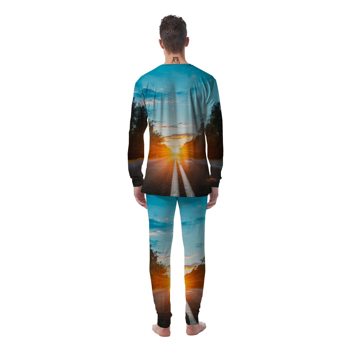 Road Sunrise Print Men's Pajamas-grizzshop
