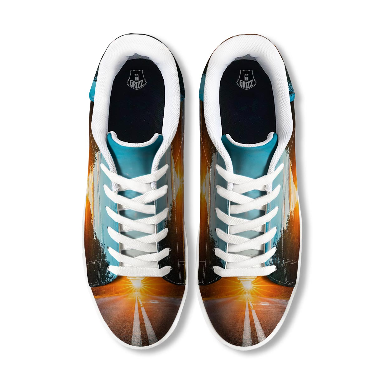 Road Sunrise Print White Low Top Sneakers-grizzshop