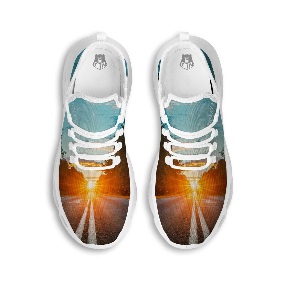 Road Sunrise Print White Running Shoes-grizzshop