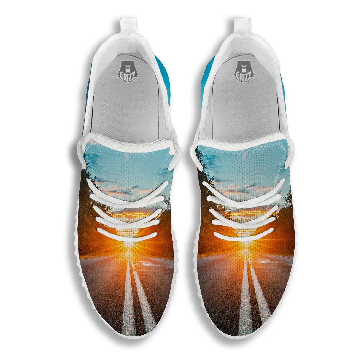 Road Sunrise Print White Walking Shoes-grizzshop