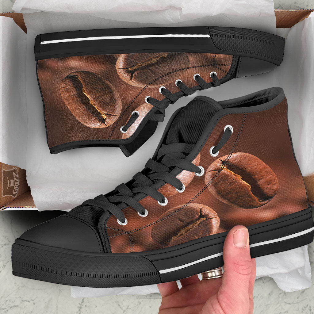 Roasted Coffee Bean Print Black High Top Shoes-grizzshop