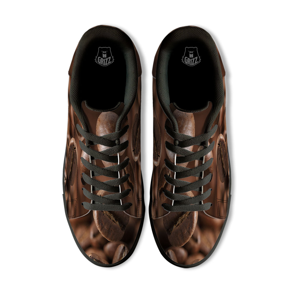 Roasted Coffee Bean Print Black Low Top Sneakers-grizzshop